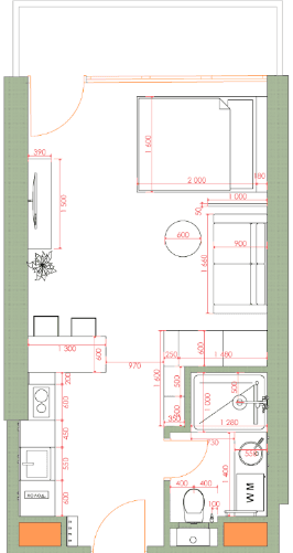 Studio, 34.7 m², Floor 40