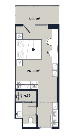 {{roomApartmentOrStudio}}, 33.35 მ², 26 სართული, Alliance Renaissance ბათუმში