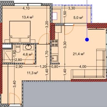 {{roomApartmentOrStudio}}, 55.4 მ², 14 სართული, OKTO Art House ბათუმში