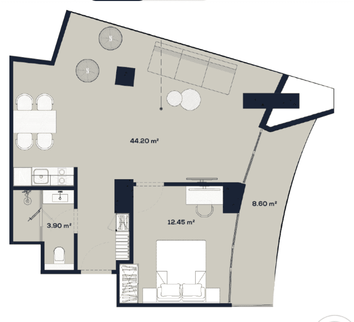 {{roomApartmentOrStudio}}, 69.15 მ², 47 სართული, Alliance Centropolis ბათუმში