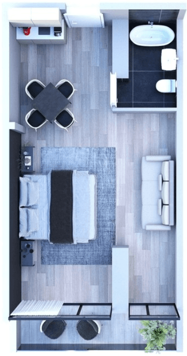 1-room, 49.3 m², Floor 19