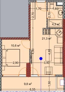 1-room, 45.5 m², Floor 14