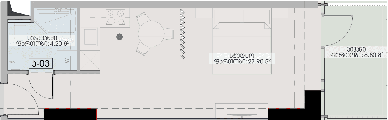 {{roomApartmentOrStudio}}, 38.9 მ², 23 სართული, Geuz Towers ბათუმში