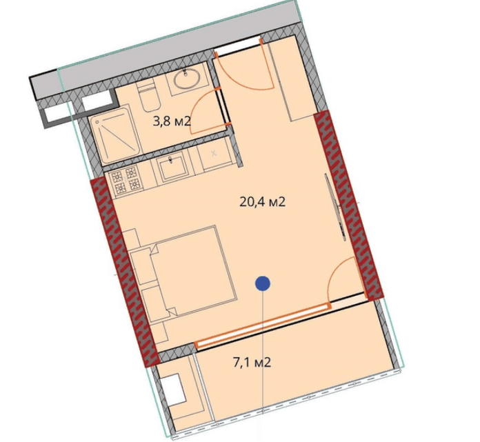 {{roomApartmentOrStudio}}, 32.4 მ², 20 სართული, OKTO Art House ბათუმში