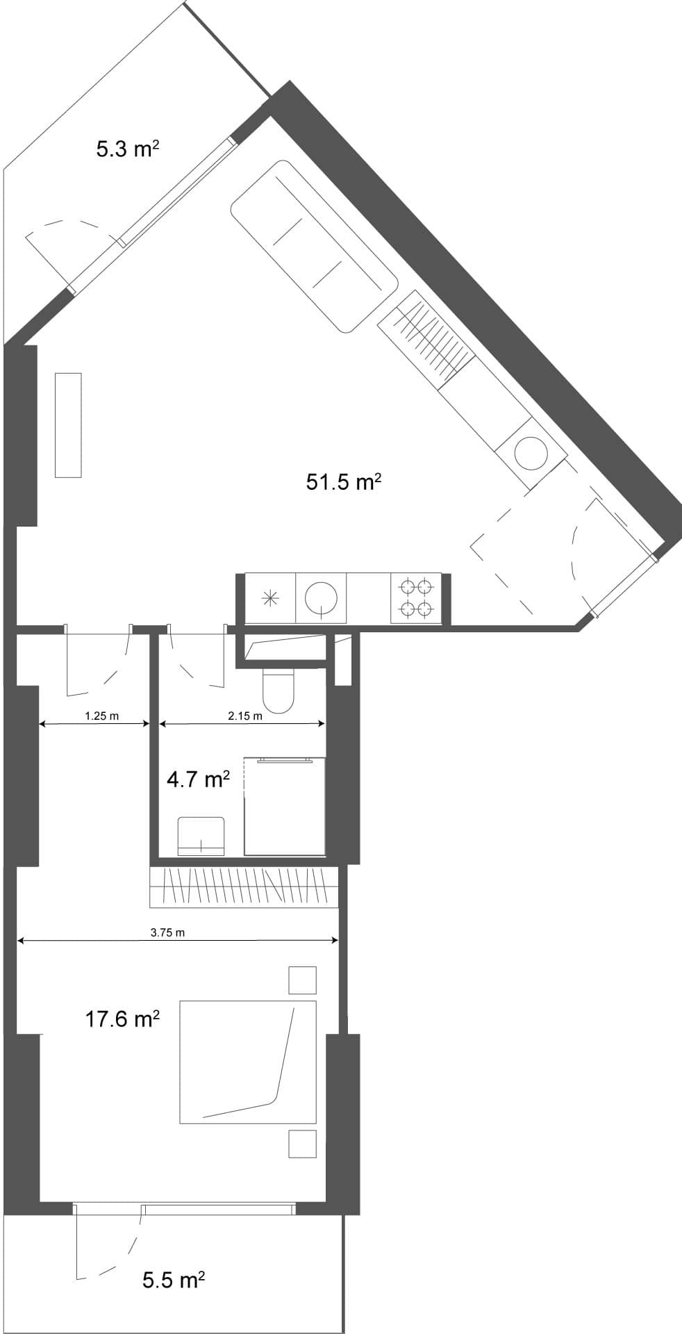 1-комн, 62.3 м², этаж 38