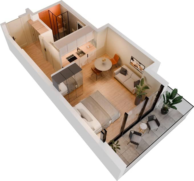 {{roomApartmentOrStudio}}, 37.9 მ², 3 სართული, Dream Side ბათუმში