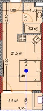 {{roomApartmentOrStudio}}, 31.3 მ², 17 სართული, OKTO Art House ბათუმში