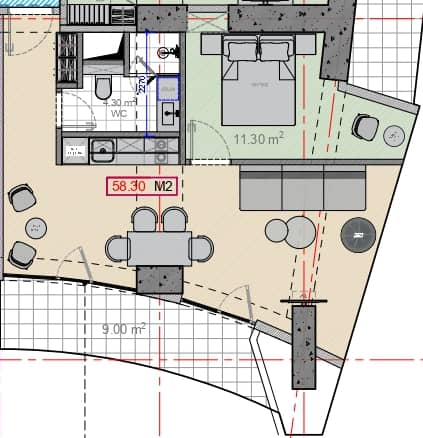 {{roomApartmentOrStudio}}, 58.3 მ², 43 სართული, Alliance Centropolis ბათუმში