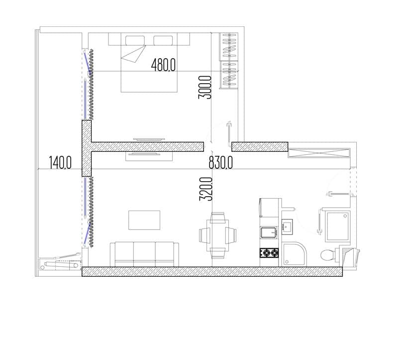 {{roomApartmentOrStudio}}, 50.4 m², 22 floor, Intourist Residence in Batumi