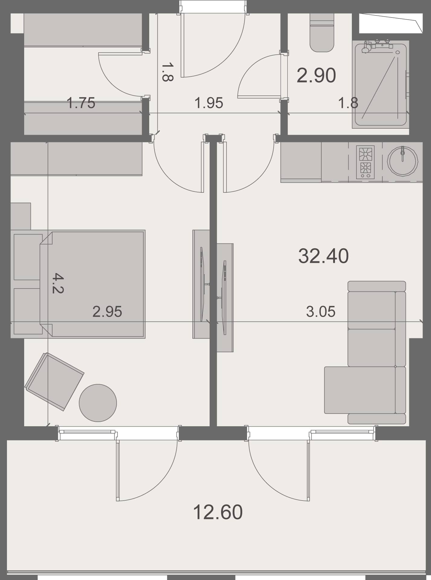 1-комн, 47.9 м², этаж 13