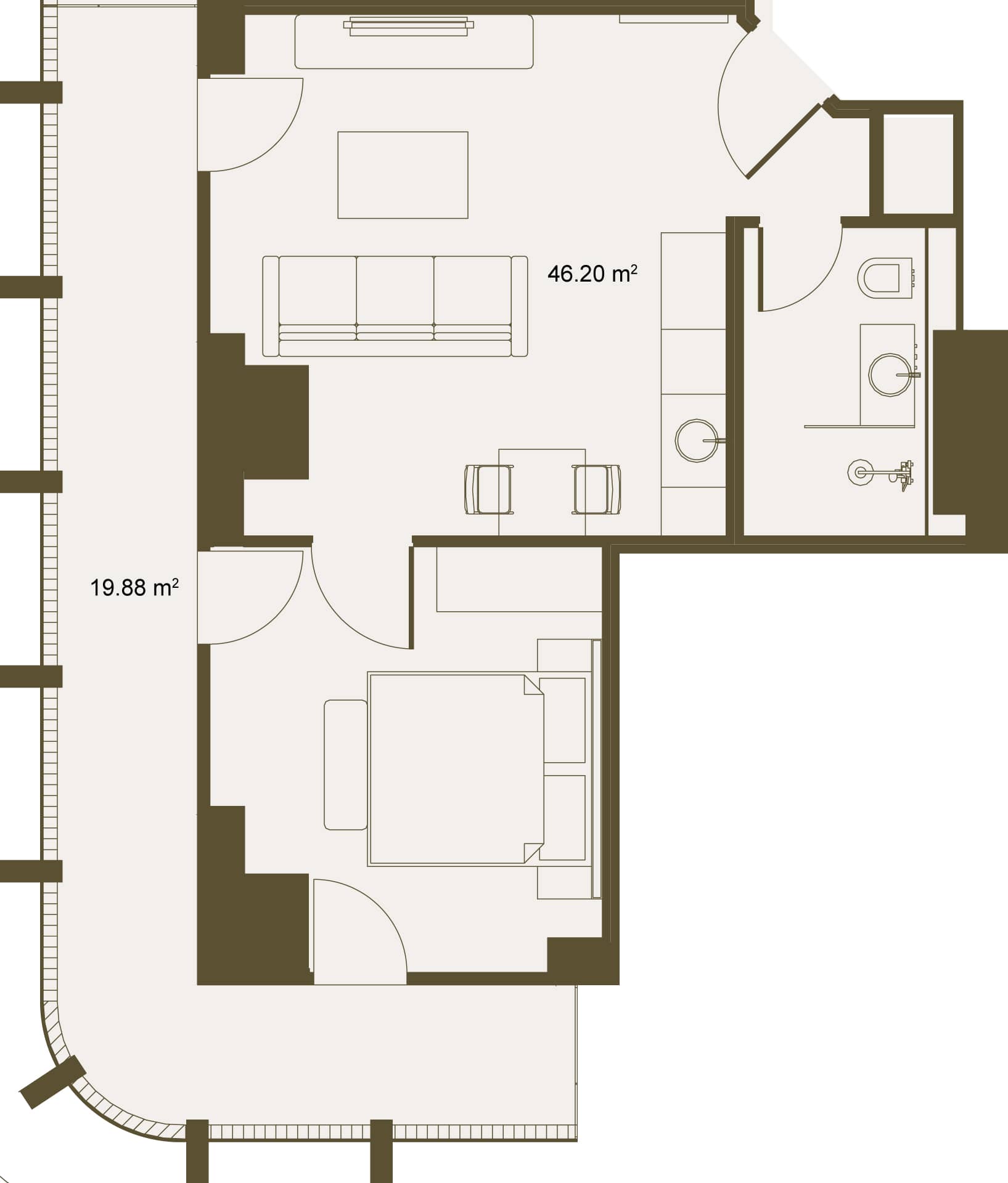 一居室, 66.1 m²