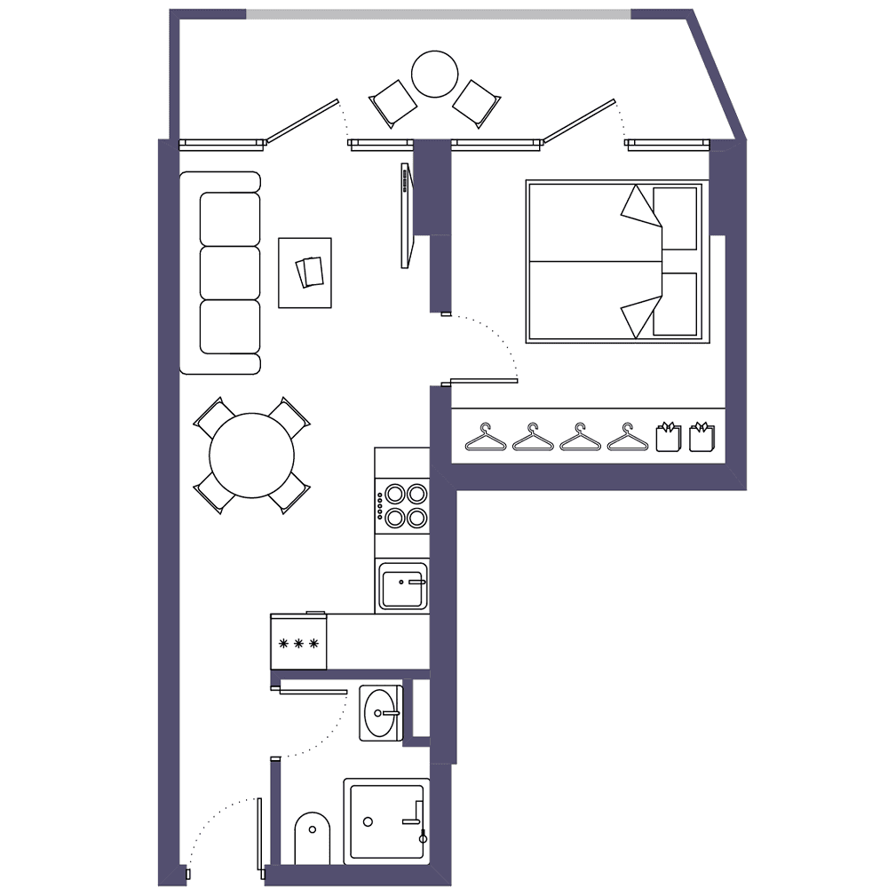 1-room, 40 m²