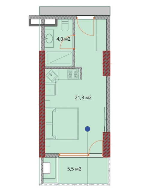 {{roomApartmentOrStudio}}, 31.8 м², 12 этаж в ЖК "OKTO Art House"