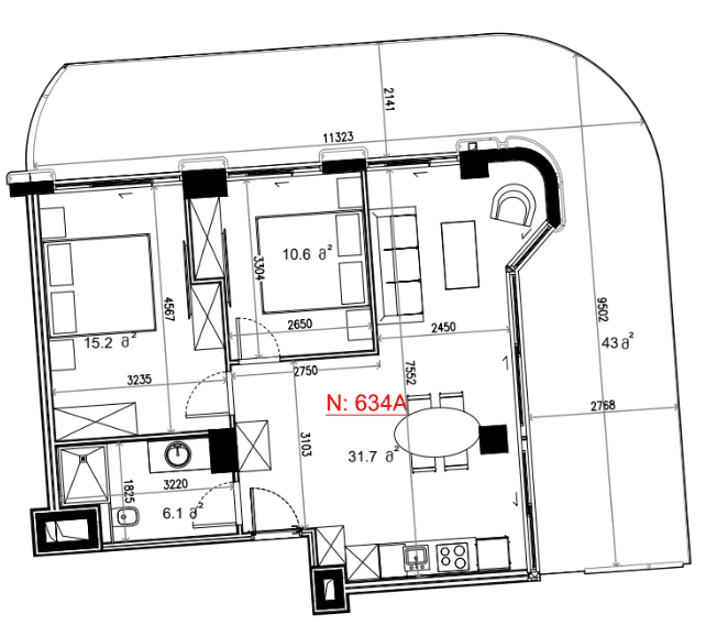 2-комн, 106.6 м²