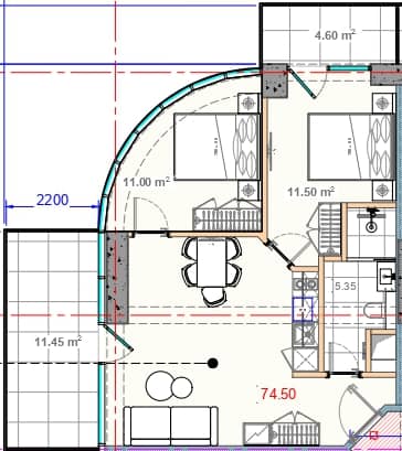 2-room, 73.7 m²