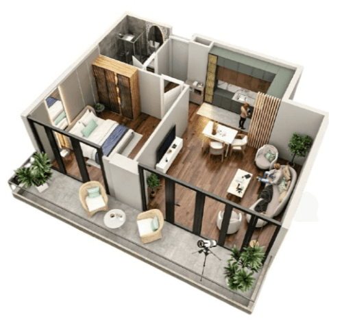 {{roomApartmentOrStudio}}, 57.3 მ², 3 სართული, Tekto Rakurs ბათუმში