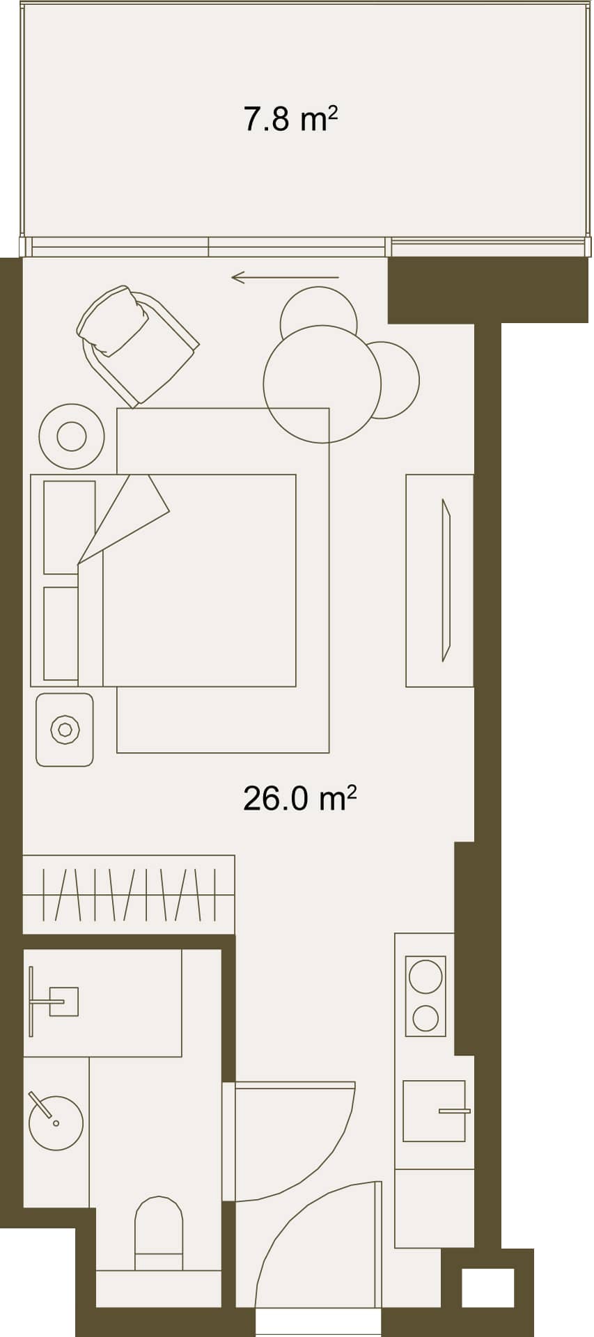 Studio, 33.5 m²