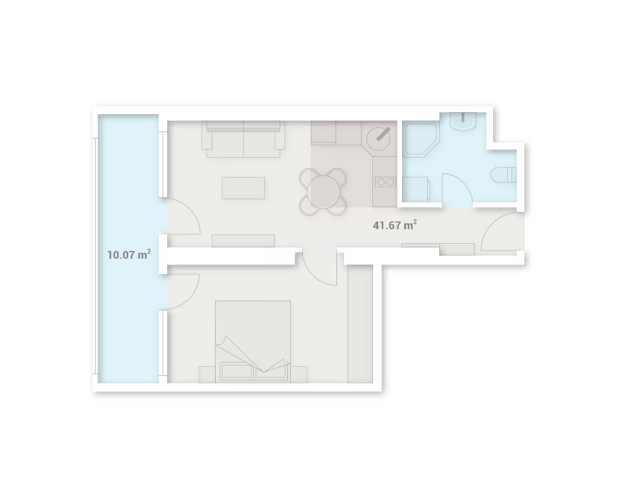 两居室, 51.7 m²