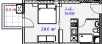 {{roomApartmentOrStudio}}, 33.6 მ², 5 სართული, Aquapark Residence ბათუმში