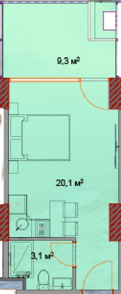 Студия, 33.2 м², этаж 19