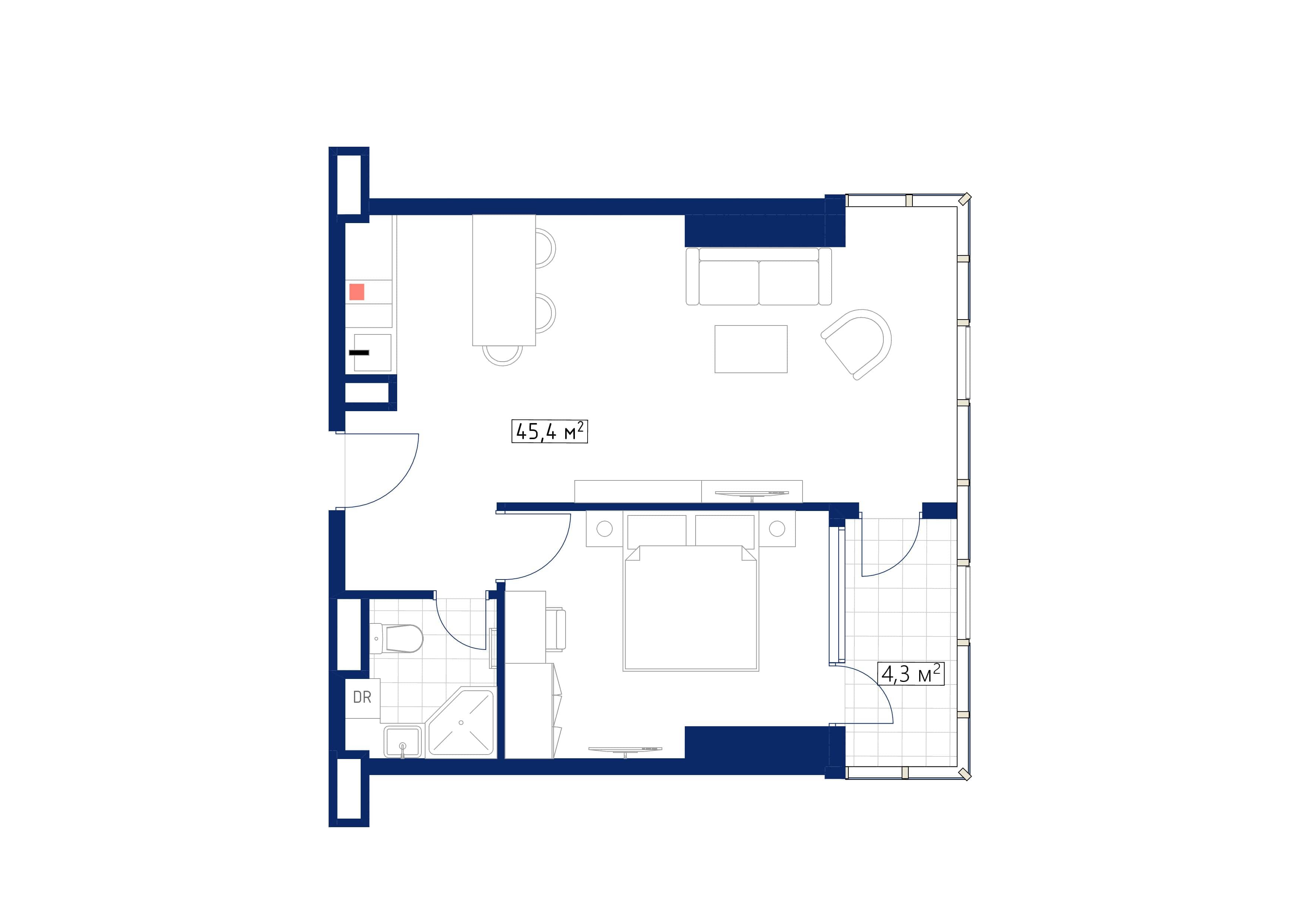 {{roomApartmentOrStudio}}, 48.2 მ², 39 სართული, Calligraphy Towers ბათუმში
