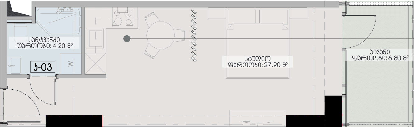 Studio, 38.9 m², Floor 29