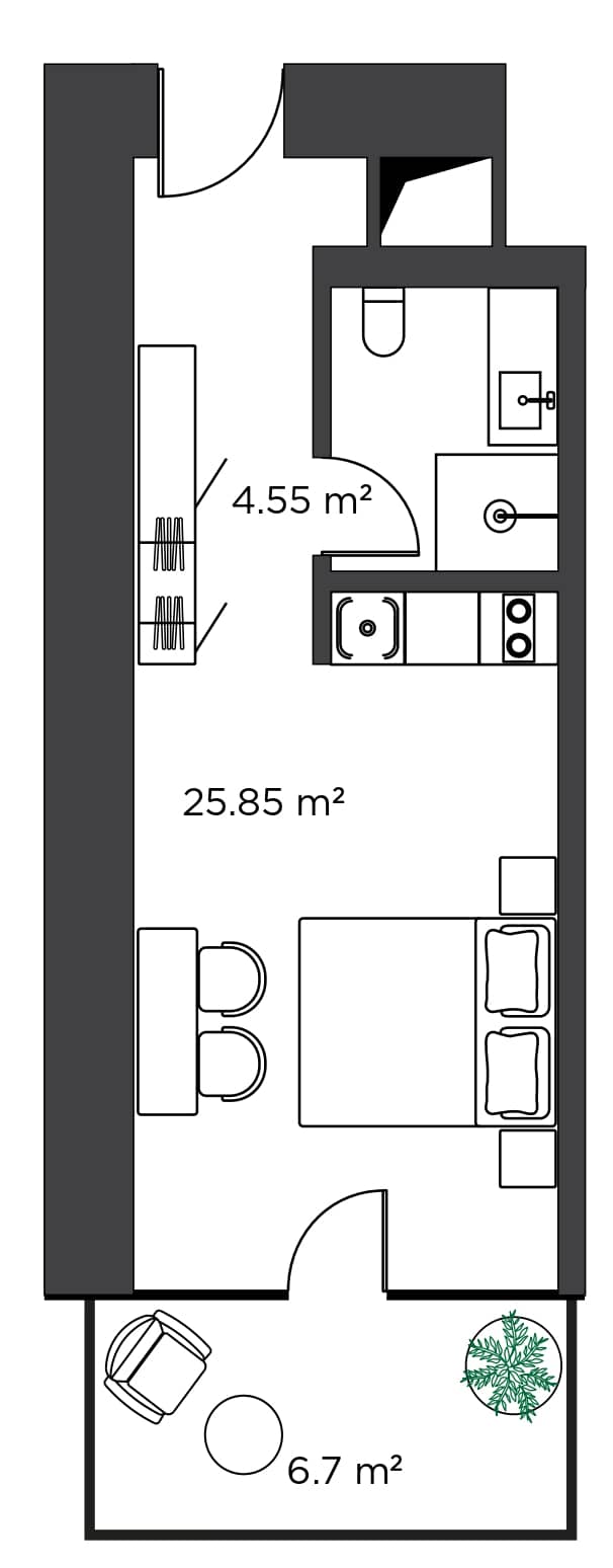 {{roomApartmentOrStudio}}, 37.1 მ², 26 სართული, Ambassadori Island ბათუმში