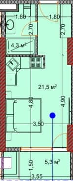 {{roomApartmentOrStudio}}, 30.8 m², 18 floor, OKTO Art House in Batumi