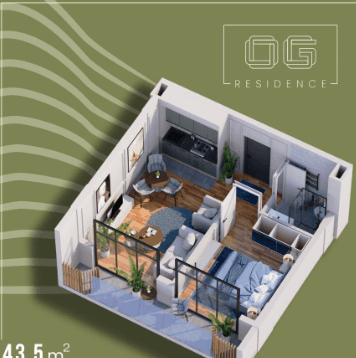 {{roomApartmentOrStudio}}, 43.5 m², 4 floor, OG Residence in Batumi
