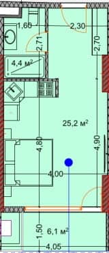 {{roomApartmentOrStudio}}, 35.4 მ², 24 სართული, OKTO Art House ბათუმში