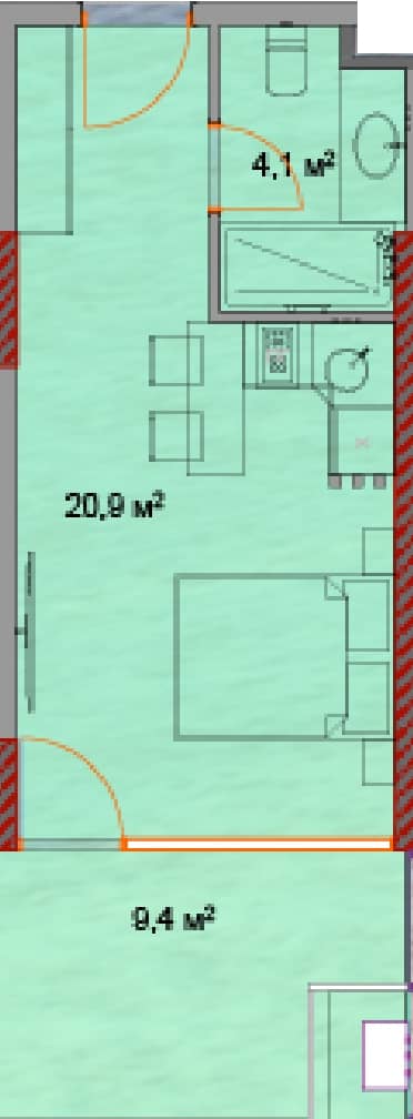 {{roomApartmentOrStudio}}, 35.2 მ², 14 სართული, Horizon Grand Residence ბათუმში