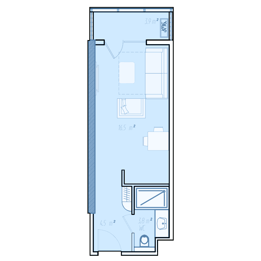 {{roomApartmentOrStudio}}, 32.2 მ², 9 სართული, BlueSky Tower ბათუმში