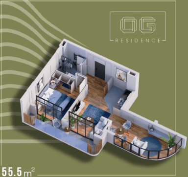 {{roomApartmentOrStudio}}, 55.5 მ², 7 სართული, OG Residence ბათუმში
