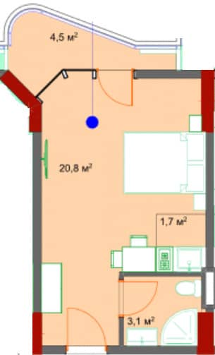 {{roomApartmentOrStudio}}, 30.5 m², 18 floor, Kolos in Batumi