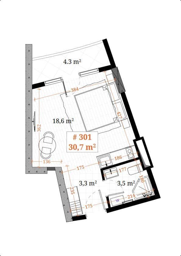 Студия, 30.7 м², этаж 10
