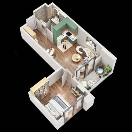 {{roomApartmentOrStudio}}, 44.8 მ², 15 სართული, Tekto Franco ბათუმში
