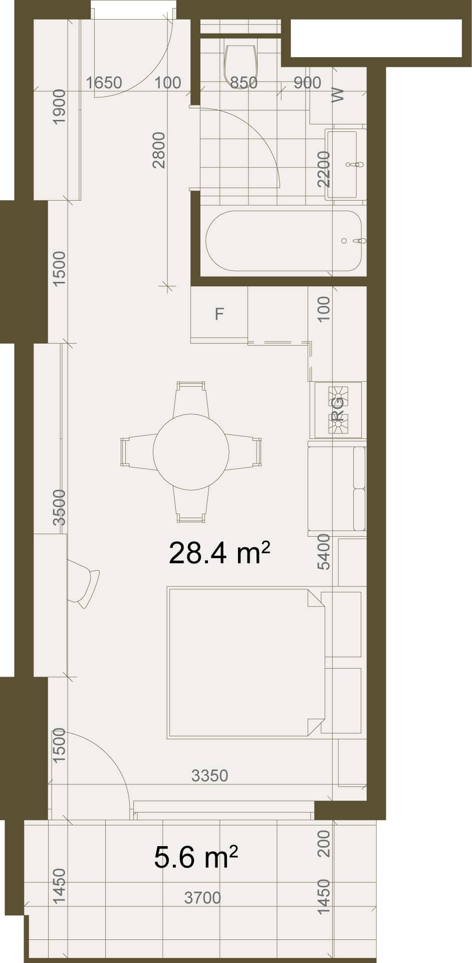 Студия, 34 м²