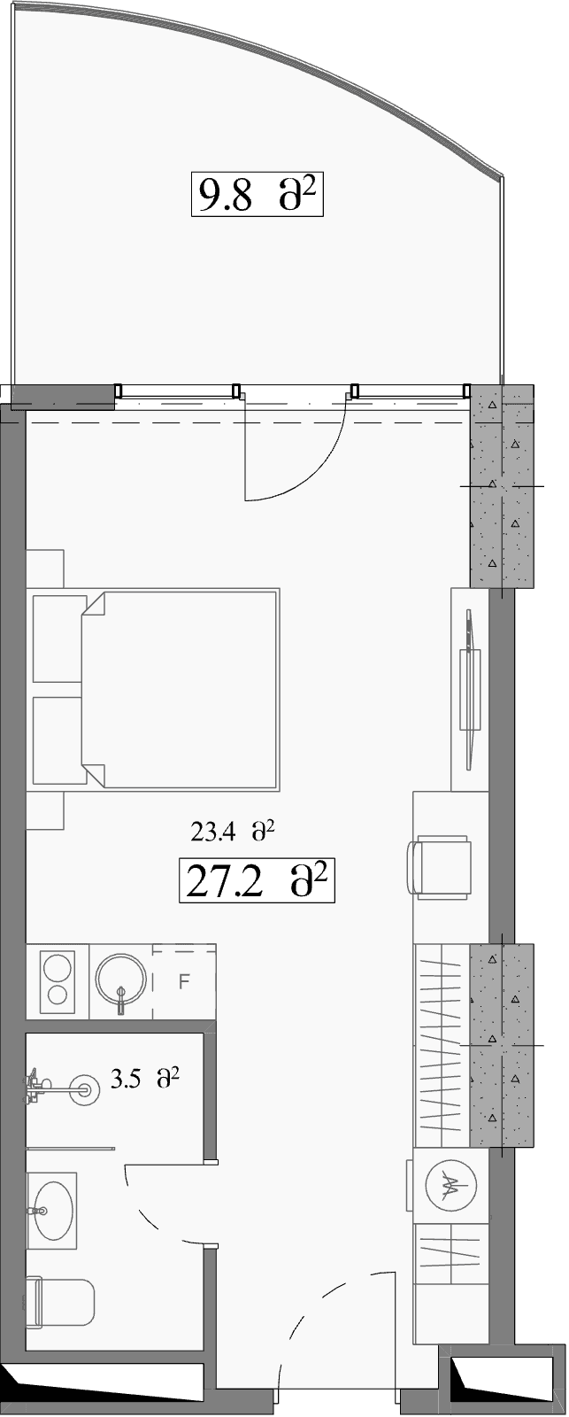 Студия, 37 м²