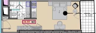 סטודיו, 34.5 מ״ר