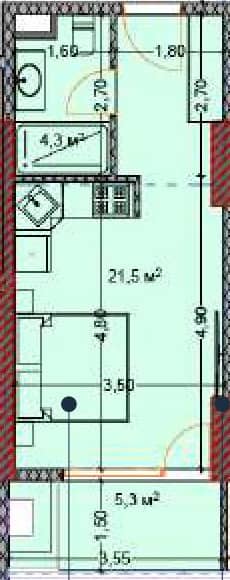 {{roomApartmentOrStudio}}, 30.8 მ², 6 სართული, OKTO Art House ბათუმში