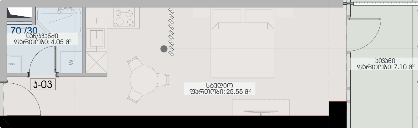 Studio, 36.7 m², Floor 33