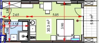 {{roomApartmentOrStudio}}, 36.3 მ², 28 სართული, Real Palace Blue ბათუმში