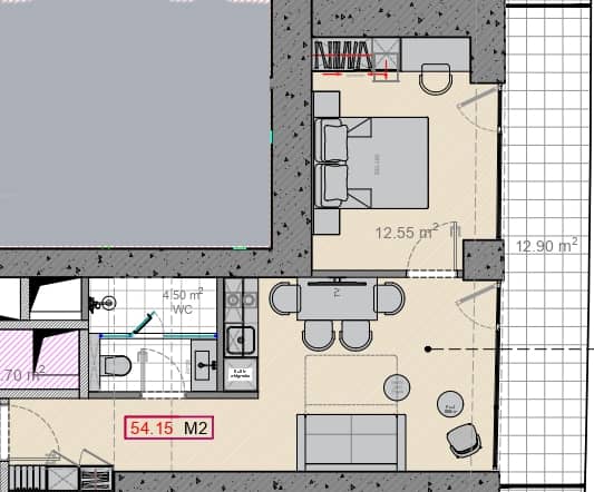 {{roomApartmentOrStudio}}, 54.15 მ², 47 სართული, Alliance Centropolis ბათუმში