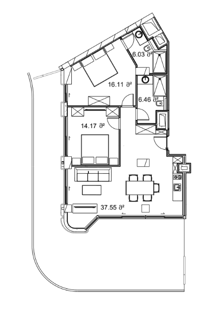 2-room, 145.1 m², Floor 7