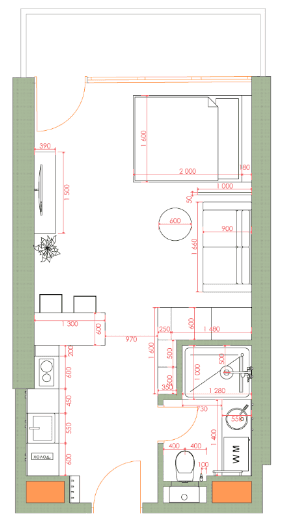 {{roomApartmentOrStudio}}, 34.74 მ², 36 სართული, 7th Heaven Residence ბათუმში