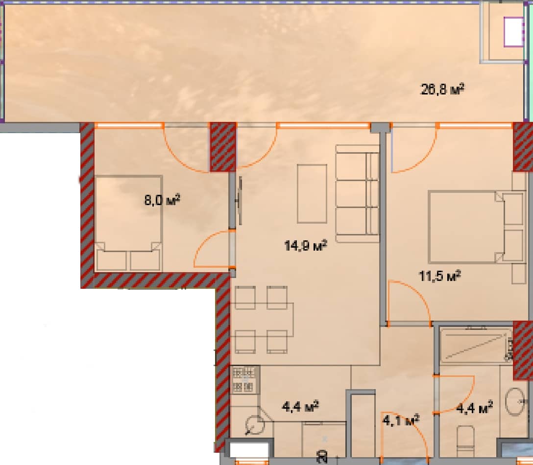 2-ოთახიანი, 76.1 მ², სართული 16