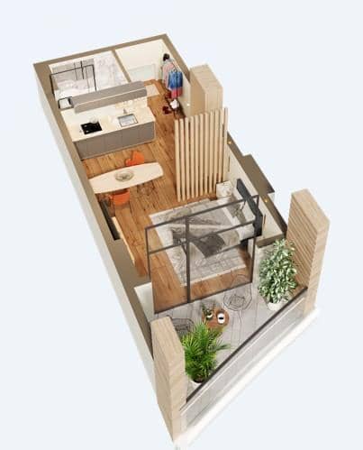 单间, 35.6 m²