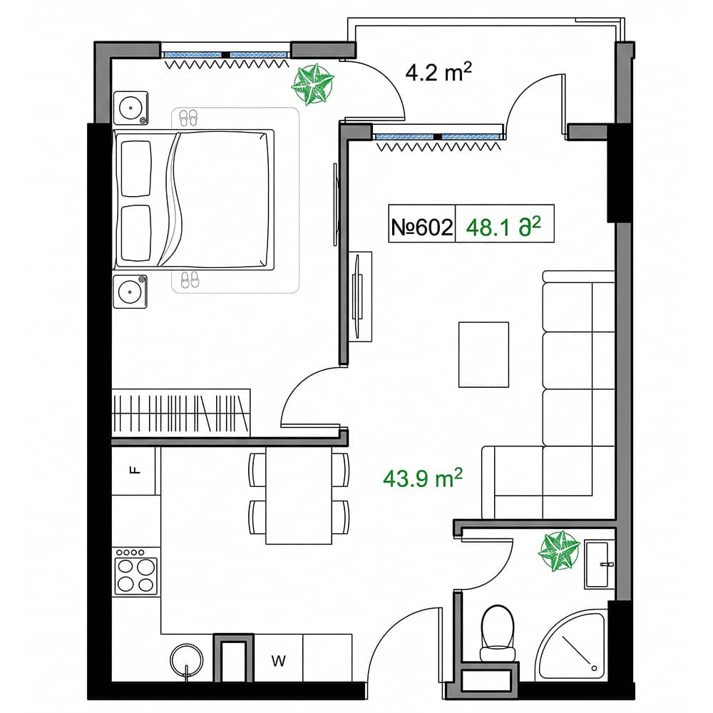 2-комн, 48.1 м²