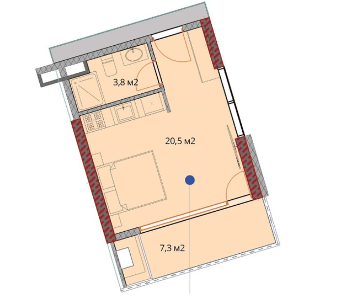 {{roomApartmentOrStudio}}, 32.8 მ², 10 სართული, OKTO Art House ბათუმში