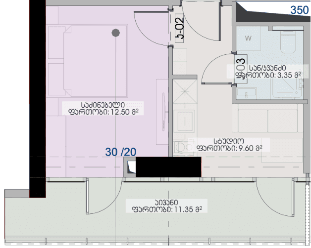 {{roomApartmentOrStudio}}, 36.8 მ², 28 სართული, Geuz Towers ბათუმში